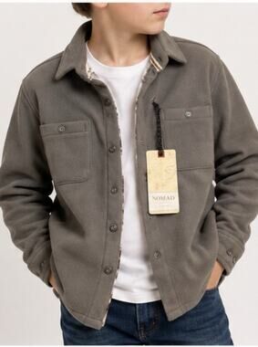 Nomad Craft+Flow Boys L Fleece Shirt Jacket Shacket Plaid Lined Gray NWT